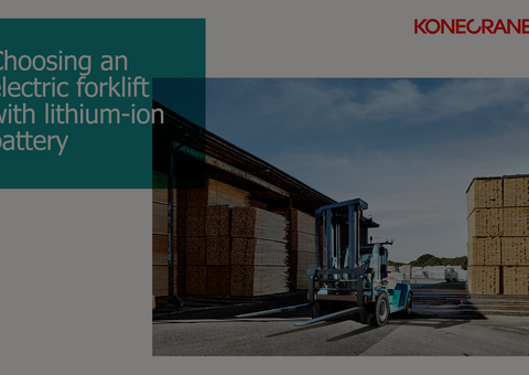 A decorative image showing a Konecranes e-ver forklift.